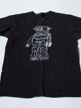 Hanes Black Short Sleeve Tee with White Robot Graphic